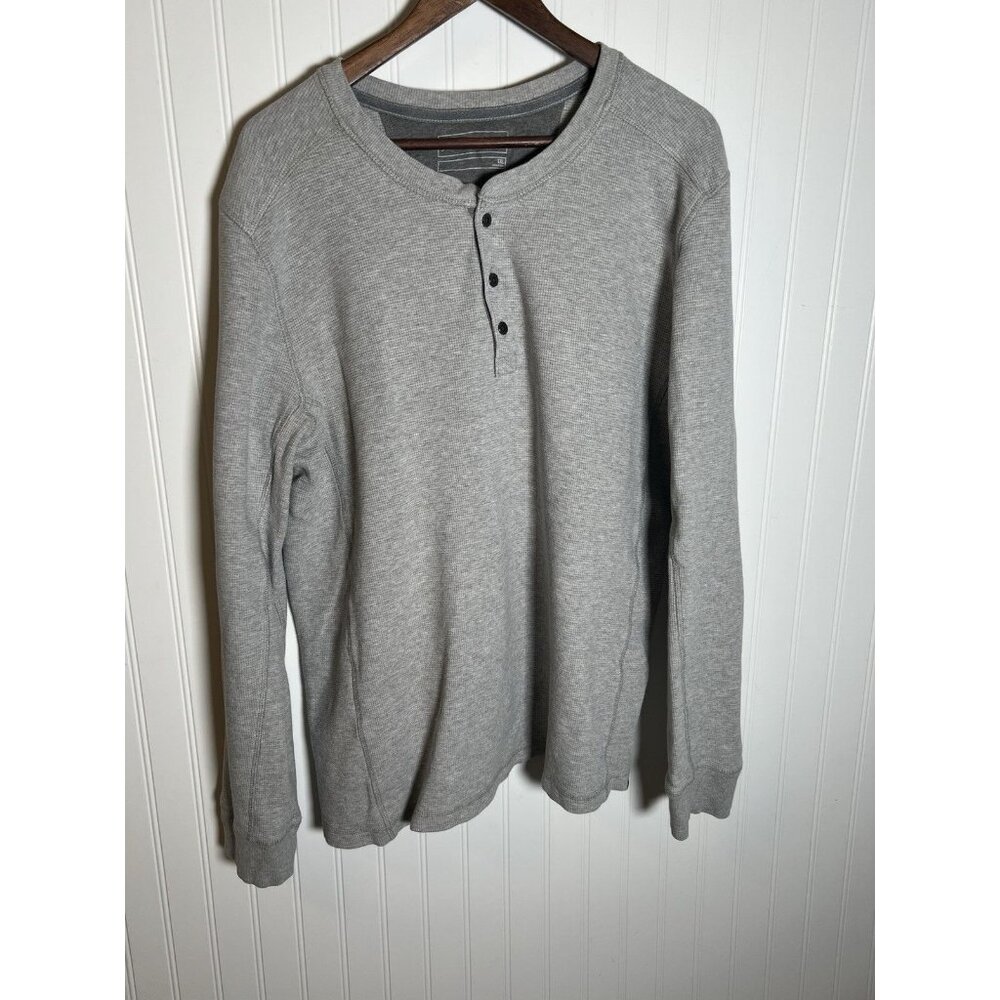 Eddie Bauer Waffle Knit Henley Mens Size T XL Outdoor Sports Casual Grey